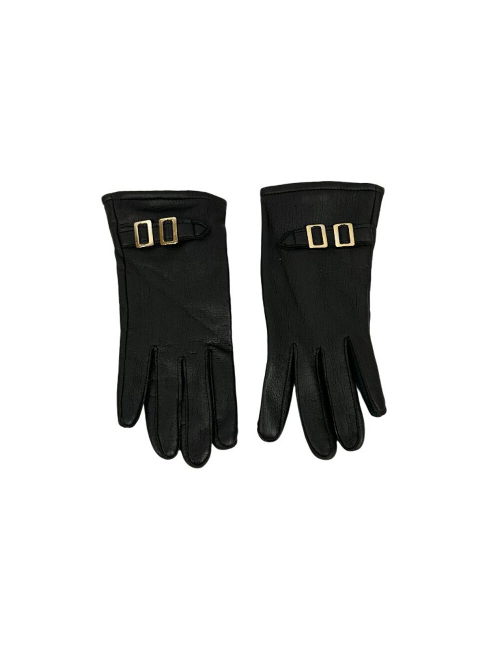 Black Women’s Vinyl Gloves Gold-Tone Buckle Detail Medium Knit Cotton Lining